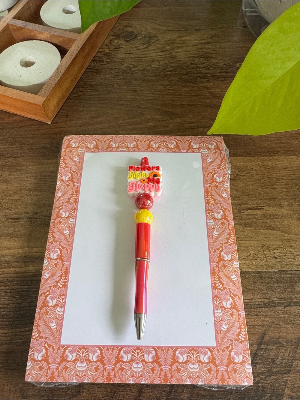 Whimsical Red & Yellow Novelty Pen with Happy Topper
